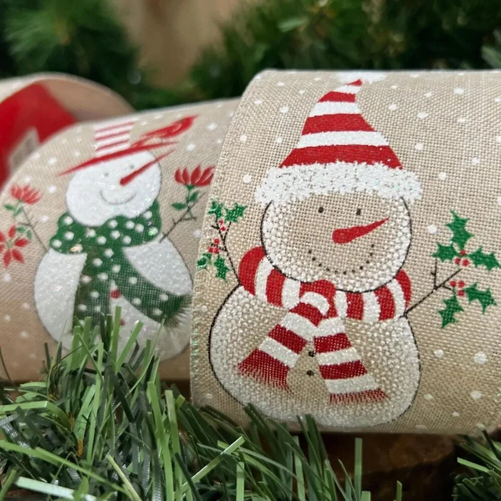 Glitter Snowman Wired Edge Burlap Ribbon Christmas Craft DIY Supplies